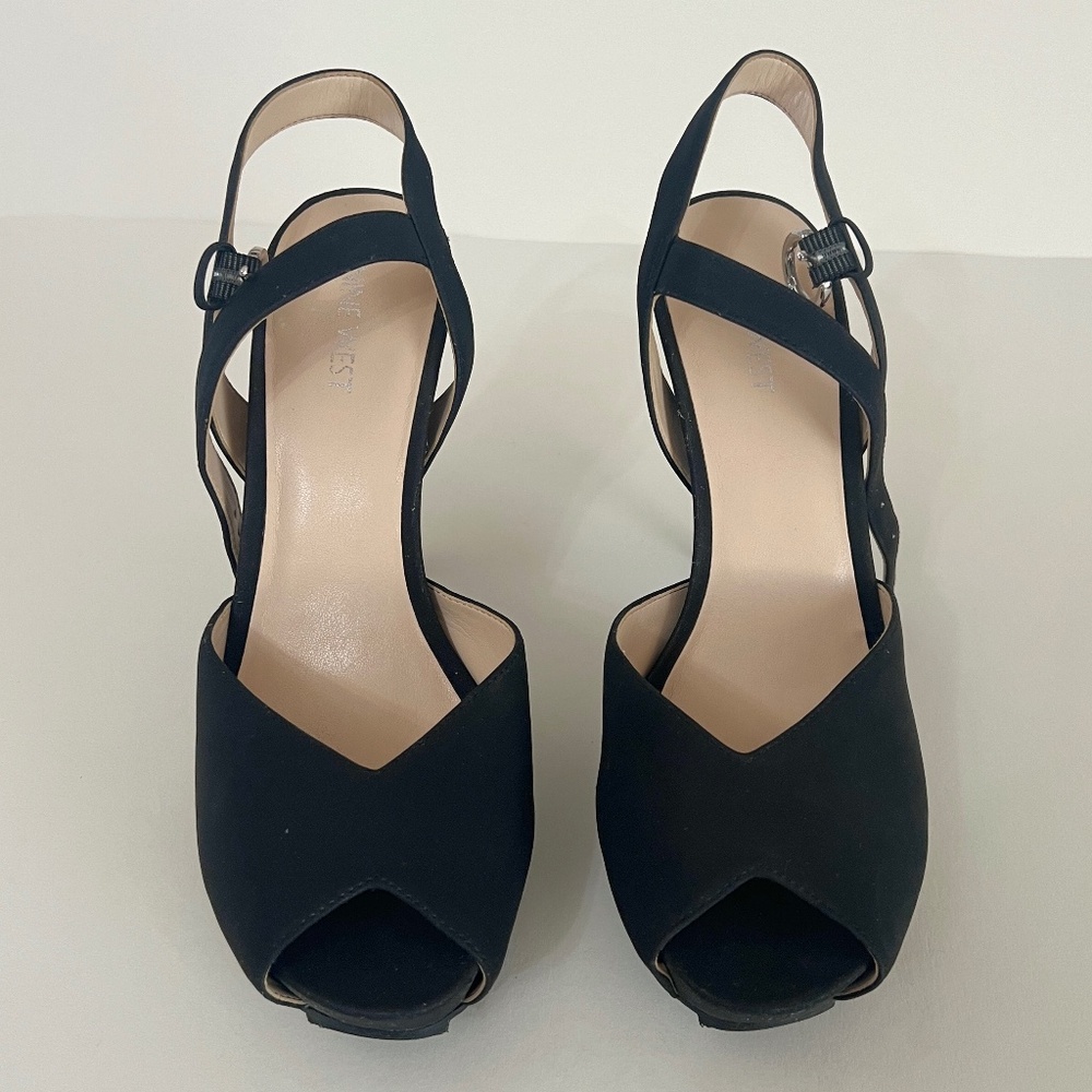 Nine West Black Peep-Toe Slingback Heels